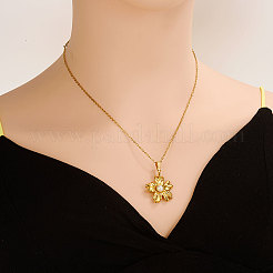 French Style 304 Stainless Steel Pave Natural Pearl Flower Pendant Necklaces&nbsp;OO0634-2