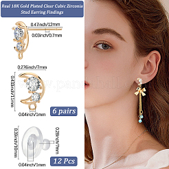 6 Pairs Brass Clear Cubic Zirconia Stud Earring Findings&nbsp;KK-BBC0019-05A