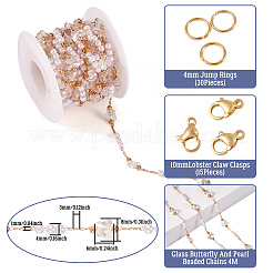 DIY Brass Glass Butterfly and Plastic Imitation Pearl Beaded Chains Necklace Jewelry Kits&nbsp;DIY-TA0010-49