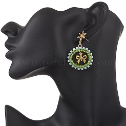 Christmas Wreath Brass Glass Dangle Stud Earrings&nbsp;EJEW-MZ00613