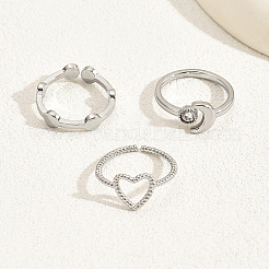 3Pcs 3 Style Cubic Zirconia Solitaire Rings&nbsp;VX3792-1