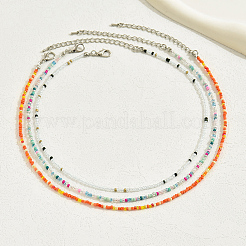3Pcs Bohemian Round Rainbow Glass Seed Beaded 3 Layer Necklaces for Women&nbsp;DY1745