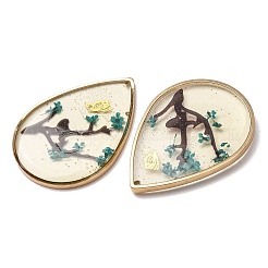 Brass & Transparent Epoxy Resin & Dried Flower Pendants&nbsp;RESI-G133-03G