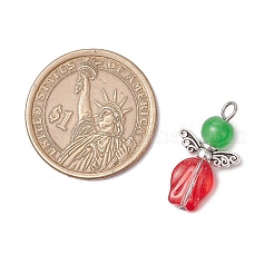Natural & Dyed Malaysia Jade Bead with Handmade Lampwork Beads and Tibetan Style Alloy Fairy Wing Beads and 304 Stainless Steel Flat Head Pins Pendants&nbsp;PALLOY-JF03620