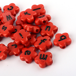 Opaque Acrylic Flower Horizontal Hole Letter Beads&nbsp;X-SACR-Q126-06