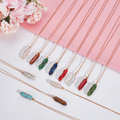 12Pcs 12 Style Natural & Synthetic Mixed Gemstone Bullet Pendant Necklaces Set&nbsp;NJEW-AN0001-02
