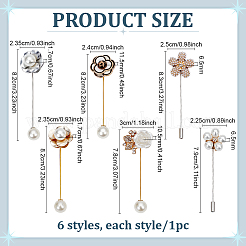 6Pcs 6 Styles Alloy Brooch Pins&nbsp;JEWB-PH0001-63