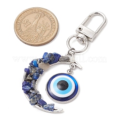 Alloy Moon & Natural & Synthetic Gemstone Chip Beads & Resin Evil Eye Pendant Decorations&nbsp;HJEW-JM02342