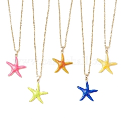 Brass Enamel Starfish Pendant 304 Stainless Steel Cable Chain Necklaces for Women&nbsp;NJEW-JN05385