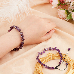 2Pcs 2 Style Natural Amethyst Beaded Stretch Bracelets Set&nbsp;BJEW-OC0001-12