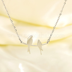 304 Stainless Steel Birds on the Branches Cutout Silhouette Pendant Necklaces for Women&nbsp;WG41729-02