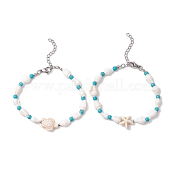 2Pcs 2 Styles Shell Beaded Bracelets&nbsp;BJEW-TA00586-02