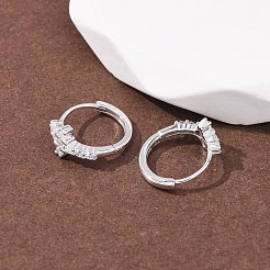 Cross 925 Sterling Silver Micro Pave Clear Cubic Zirconia Hoop Earrings&nbsp;EJEW-K317-06P
