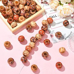 50Pcs 5 Colors Printed Wood Beads&nbsp;WOOD-CJ0002-72