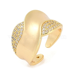 Brass Micro Pave Clear Cubic Zirconia Open Cuff Rings for Women&nbsp;RJEW-M026-02G-04