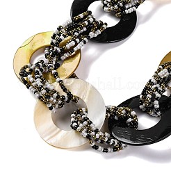Spray Painted Disc Freshwater Shell & Acrylic Beaed Bib Necklaces&nbsp;NJEW-S427-02E