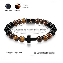 8MM Natural Tiger Eye and Matte Black Obsidian Round Beaded Stretch Bracelets&nbsp;SL9862-1