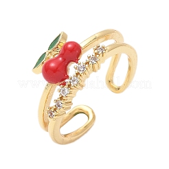 Brass Micro Pave Clear Cubic Zirconia Enamel Adjustable Cuff Rings for Women&nbsp;RJEW-G350-01F-G
