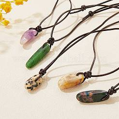 5Pcs 5 Style Natural Mixed Gemstone Nuggets Pendant Necklace with Cowhide Leather Cord for Women&nbsp;NJEW-SZ0001-58