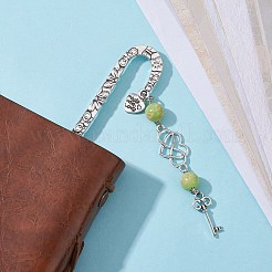 Mother's Day Key & Infinity Love Heart Pendant Bookmark with Natural Mashan Jade&nbsp;AJEW-JK00259-05