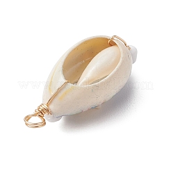 Copper Wired Printed Natural Cowrie Shell Pendants&nbsp;PALLOY-JF03111
