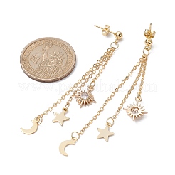 Moon & Star & Sun Cubic Zirconia Dangle Stud Earrings&nbsp;EJEW-JE05545