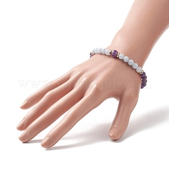 Natural Aquamarine & Mixed Gemstone Round Stretch Bracelet for Women&nbsp;BJEW-JB09270