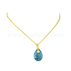 Natural Apatite Teardrop Pendant Brass Cable Chain Necklaces for Women&nbsp;NJEW-JN06122