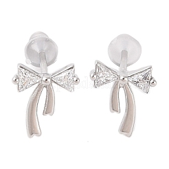 Bowknot Brass Micro Pave Clear Cubic Zirconia Stud Earrings for Women&nbsp;EJEW-P288-06P