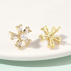Flower Brass Cubic Zirconia Stud Earrings&nbsp;EJEW-P336-06G-02