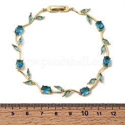Leaf Brass Micro Pave Cubic Zirconia Link Chain Bracelets for Women&nbsp;BJEW-D455-01G
