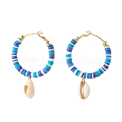 Big Ring with Cowrie Shell Dangle Huggie Hoop Earrings&nbsp;EJEW-JE04732