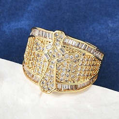 Brass Micro Pave Clear Cubic Zirconia Open Cuff Rings for Women&nbsp;RJEW-A059-04G