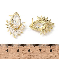 Brass & Clear Teardrop Cubic Zirconia Stud Earrings with Marquise Accents for Women&nbsp;KK-CBA36A2-12G