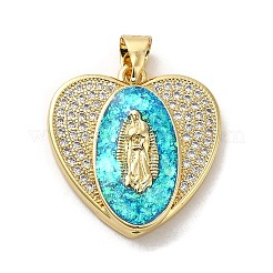Rack Plating Brass Micro Pave Cubic Zirconia with Synthetic Opal Pendants&nbsp;KK-D088-30G