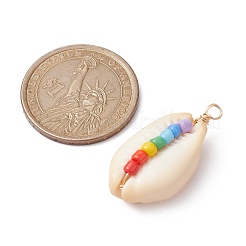 Natural Cowrie Shell Copper Wire Wrapped Pendants&nbsp;PALLOY-JF02302