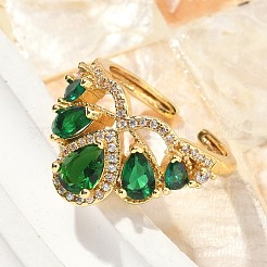 Brass Micro Pave Cubic Zirconia Adjustable Cuff Rings&nbsp;RJEW-C131-02G