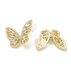 Rack Plating Butterfly Brass Micro Pave Clear Cubic Zirconia Stud Earrings&nbsp;EJEW-H014-09G