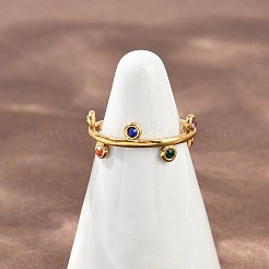 304 Stainless Steel Rhinetsone Open Cuff Rings for Women&nbsp;X-RJEW-K301-07G-01