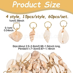 60Pcs 4 Style Natural Cowrie Shell Hair Styling Twist Clip&nbsp;OHAR-YW00001
