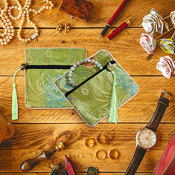 6Pcs Chinese Style Silk Cloth Embroidery Jewelry Packing Zipper Bags with Tassel&nbsp;ABAG-ME0001-05B