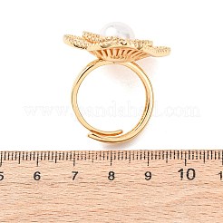 Adjustable Brass Micro Pave Clear Cubic Zirconia with ABS Plastic Pearl Cuff Rings&nbsp;RJEW-G368-04G