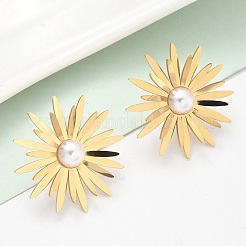 304 Stainless Steel ABS Imitation Pearl Stud Earrings&nbsp;EJEW-Z098-20G