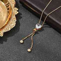 304 Stainless Steel Crystal Rhinestone Heart Box Chain Lariat Necklaces for Women&nbsp;NJEW-B131-03G