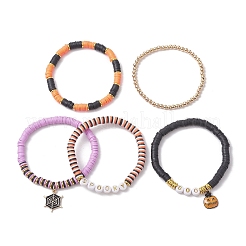 5Pcs Halloween Handmade Polymer Clay & Acrylic Beaded Stretch Bracelets Kit&nbsp;BJEW-TA00480