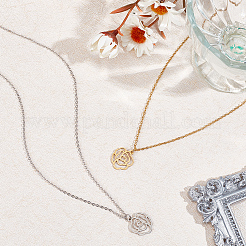 2Pcs 2 Colors 304 Stainless Steel Hollow Rose Pendant Necklaces Set for Women&nbsp;NJEW-AN0001-87