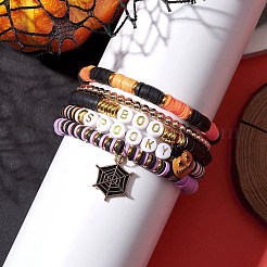 5Pcs Halloween Handmade Polymer Clay & Acrylic Beaded Stretch Bracelets Kit&nbsp;BJEW-TA00480