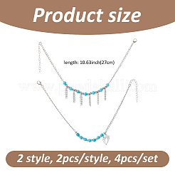 4Pcs 2 Styles Heart Wing Zinc Alloy Charm with Synthetic Turquoise Beads Boot Strap Chains&nbsp;BJEW-FH00002