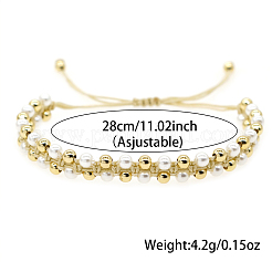 Handmade Woven Faux Pearl and Brass Round Braided Bead Bracelets&nbsp;DK1363