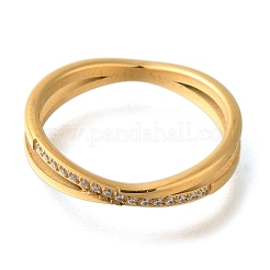 Ion Plating(IP) 304 Stainless Steel Micro Pave Clear Cubic Zirconia Finger Rings&nbsp;RJEW-B066-08G
